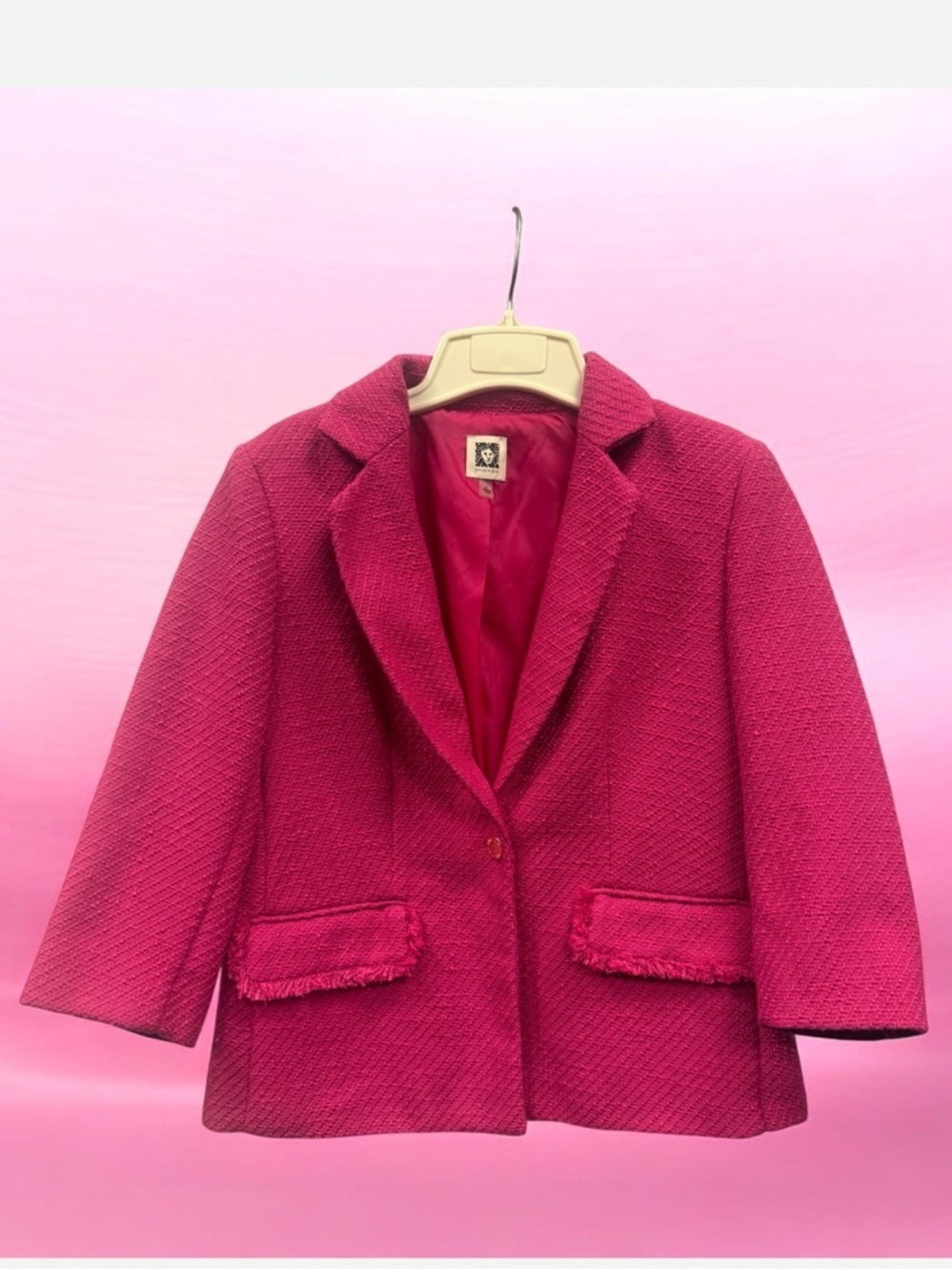 Anne Klein Pink Hot Pink Textured Blazer Open Front Jacket Size Small